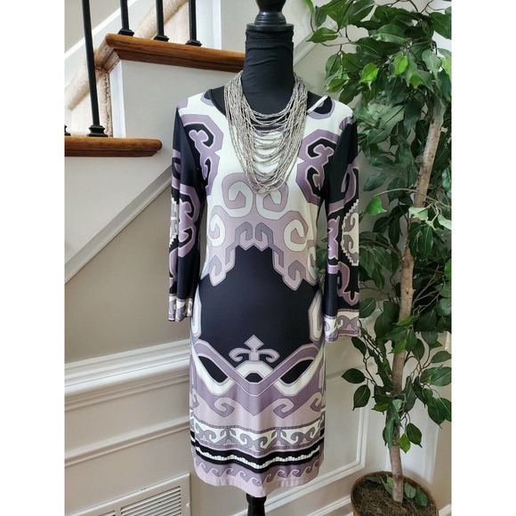 White Mark Women Multicolor Polyester Round Neck Long Sleeve Knee Length Dress M - Picture 10 of 12